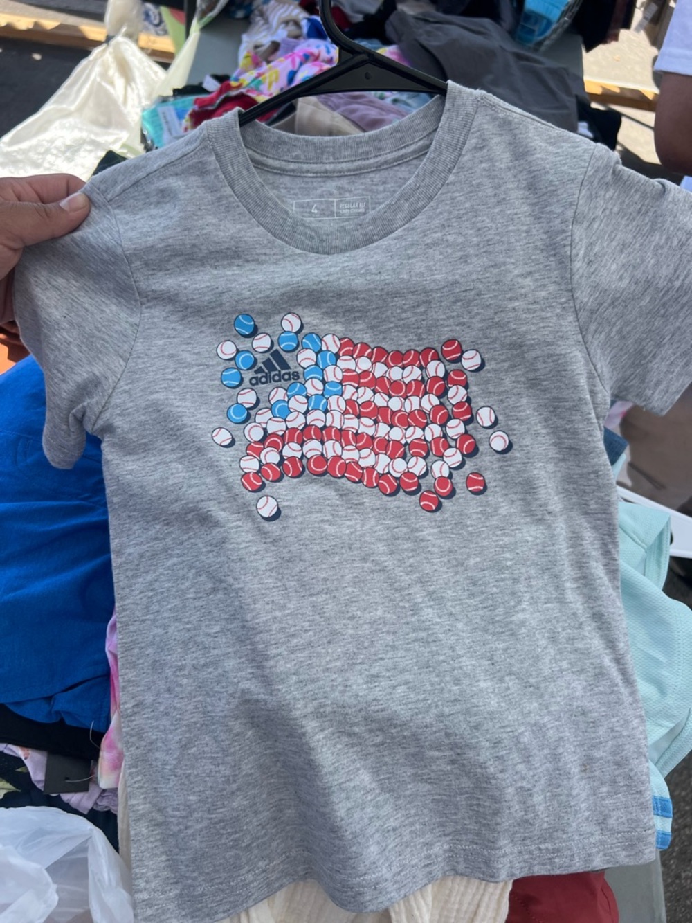 adidas Gray Tee with Red & Blue Flag Graphic